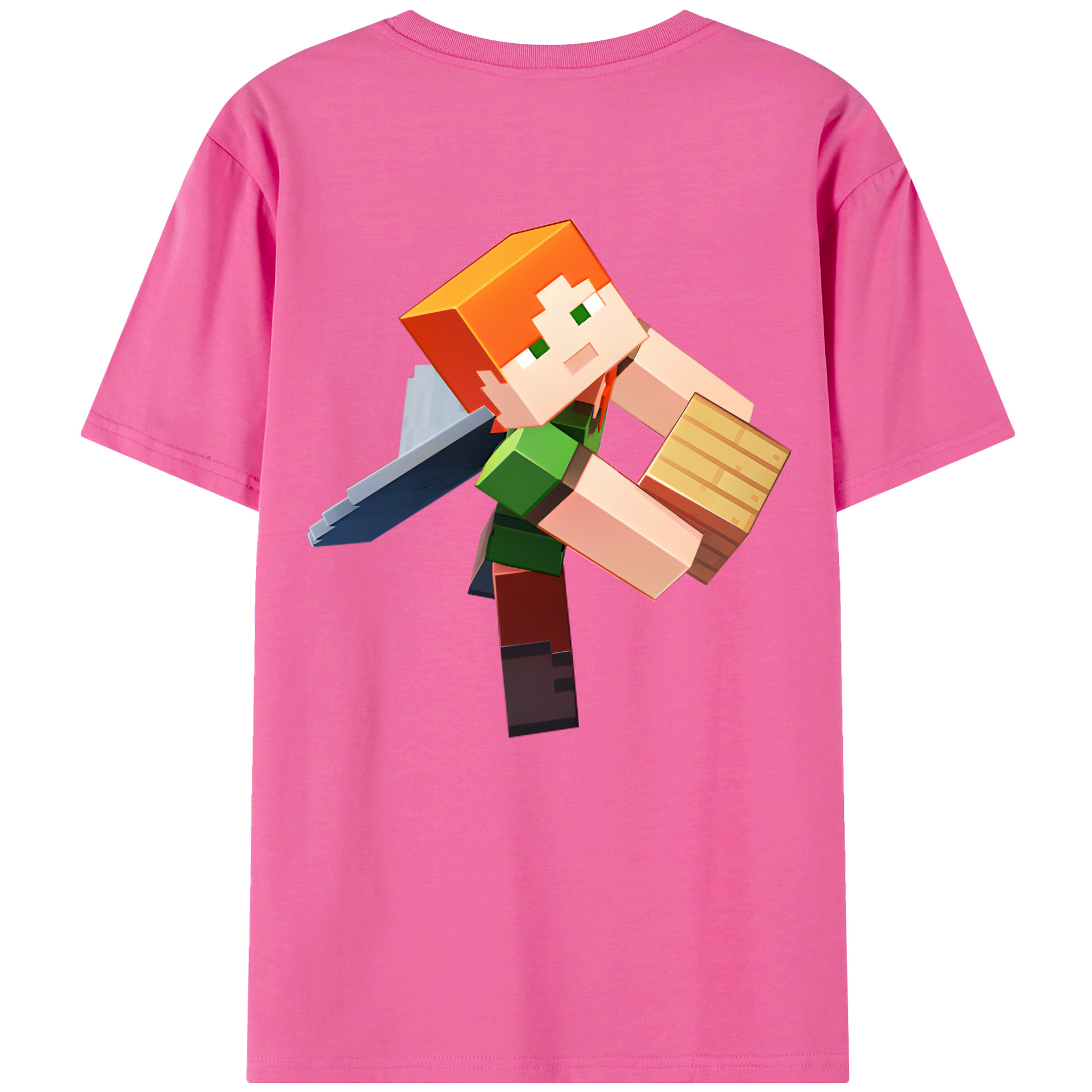 （画像用） マインクラフト ブロックの世界 Minecraft MC Block world レディース半袖Tシャツ(バックプリント)